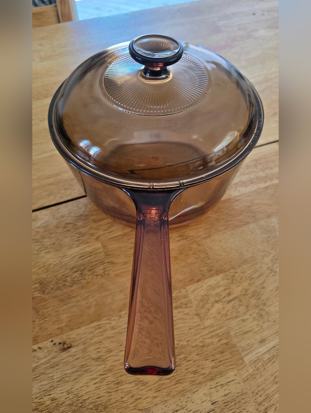 Vintage Vision Corning France 2.5L Amber Glass Saucepan Dutch Oven w/ Lid